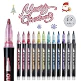 Double Line Outline Pens, 12 Colors Self-outline Metallic Markers, Shimmer Glitter Pens Set for Christmas Card Writing, Birthday Greeting, DIY Art Crafts, Scrap Booking