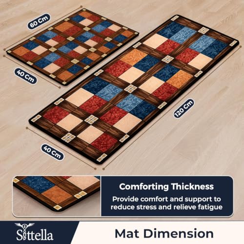 Image of SITTELLA Rubber Kitchen Mats Set, 120x40cm & 40x60cm, Blocks Print | Anti-Skid, Water Absorbent, Rectangular, 2 Mats Set