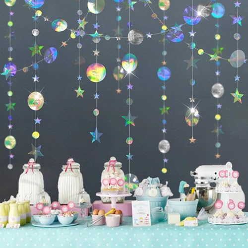 52Ft Hängende Papier Girlande Bunt,Iridescent Runde Stern Garland,Glitzer Papier Circle Garland Dekoration für Geburtstag Hochzeit Weihnachten Party Deko