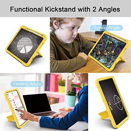 Image of Azzsy Case for iPad (A16) 11th Generation 11 Inch 2025 / iPad 10th Generation 10.9 Inch 2022, [Built-in Pencil Holder] Heavy Duty Shockproof Rugged Protective Case, Yellow