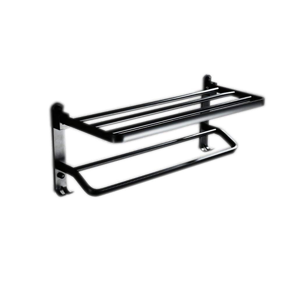Toallero para baño negro mate de aluminio con doble capa plegable y ganchos de 50 cm
