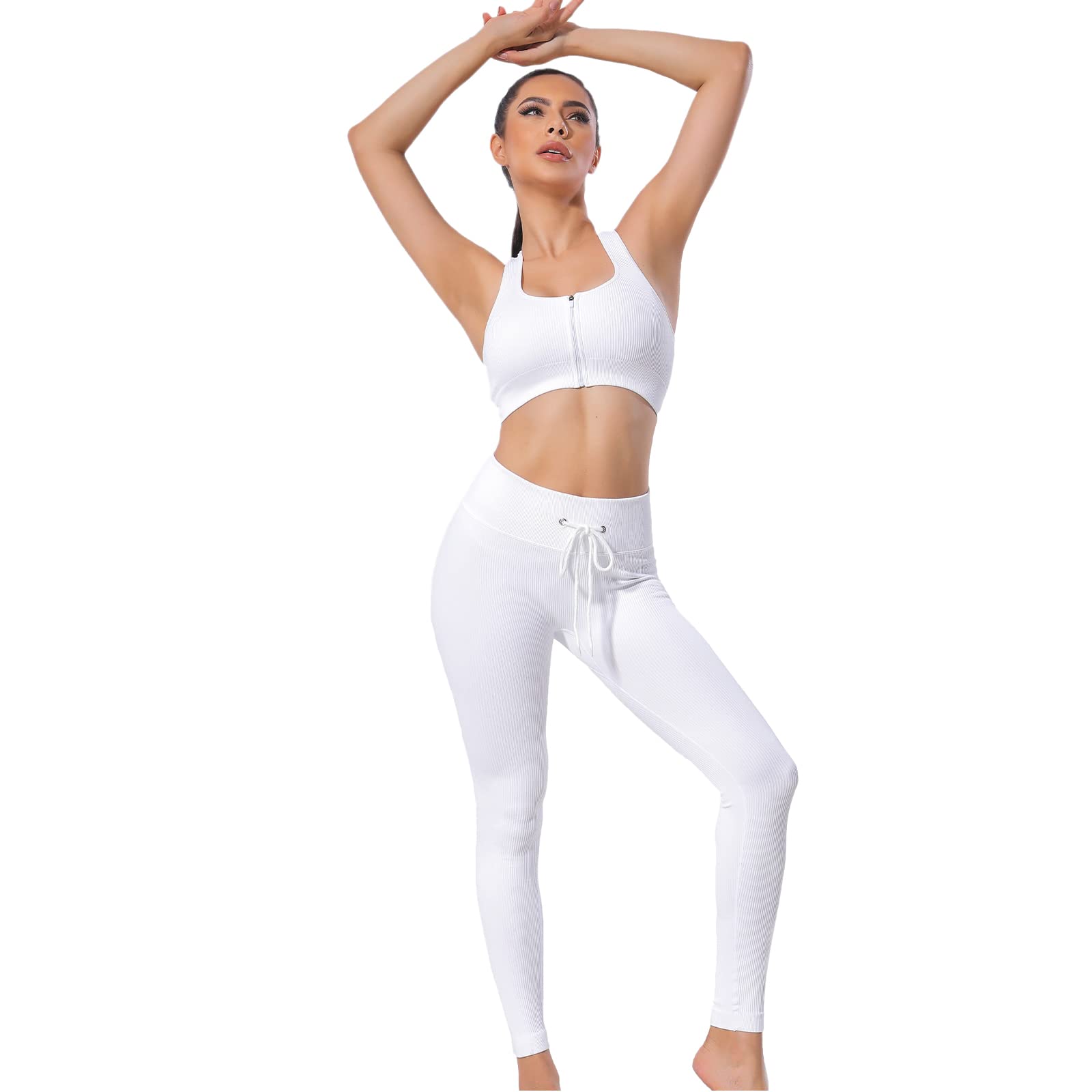 Vêtement de Sport Femme Survêtements Ensembles de Sport Pour Femme Gym Running à séchage Costumes Fitness Jogging Yoga Blanc 2, L