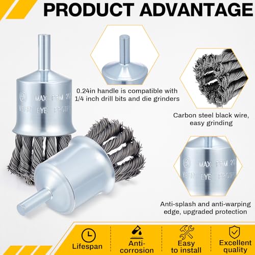 Image of Threlaco 10 Pack 1-1 /8 Inch Twist Knot Wire Brush for Drill- 1 /4 Inch Carbon Steel Shank Die Grinder Wire Wheel Brush - 20000 RPM Max Speed- Drills Grinder Attachment for Paint Rust Removal Deburring