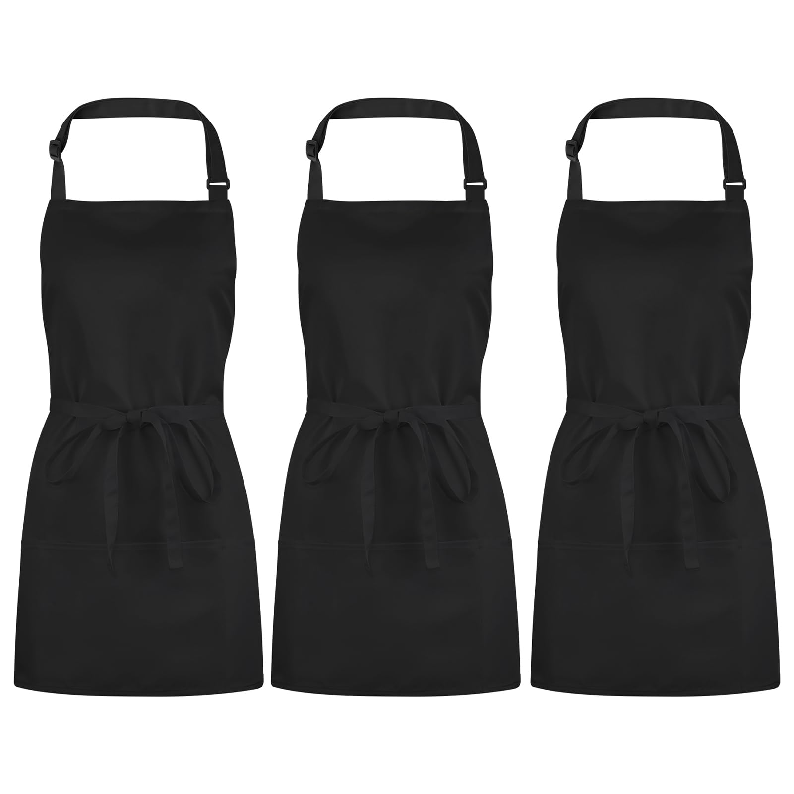saerryor Black Apron for Women Men,Short Chef Apron with 3 Pockets for Waitress Waiter Server Everyday Work