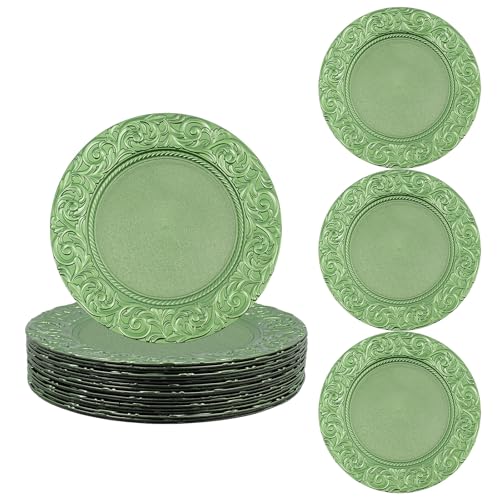 Juego de 100 Platos Cargadores Plásticos Redondos Verdes 13" miniatura 1