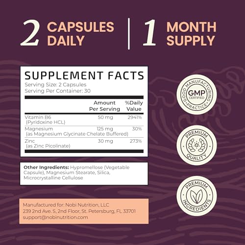 Image of Zinc and Magnesium Supplement with Vitamin B6, Women's Hormone Balance | Menstrual Cycle & Immune Support, High Absorption Chelated Magnesium Glycinate with Zinc Picolinate and Vit B6, 60 Capsules