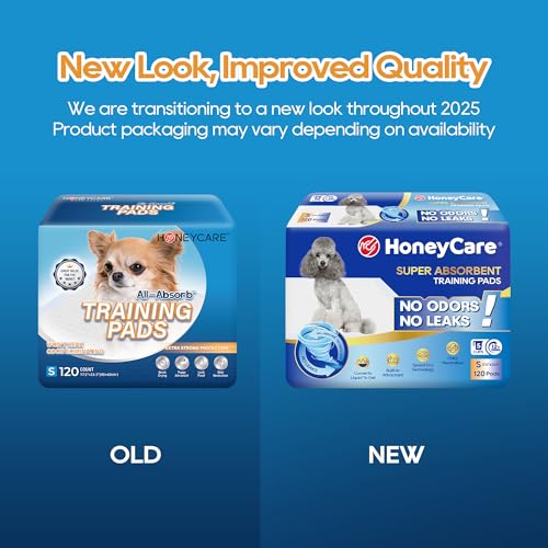 Honey Care All-Absorb, Small 17.5" x 23.5", 120 Count, Dog and Puppy Training Pads, Ultra Absorbent and Odor Eliminating, Leak-Proof 5-Layer Potty Training Pads with Quick-Dry Surface, Blue, A05