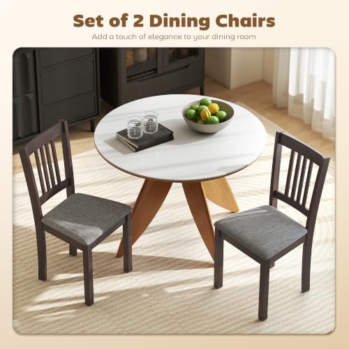 Image of HOMCOM Dining Chairs Set of 2 Upholstered Kitchen Chairs Slat Back Espresso