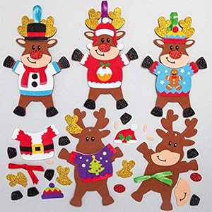 Baker Ross Reindeer Christmas Jumper Mix and Match Decoration – Pack of 8, Kids Make Your Own Christmas Decoration…