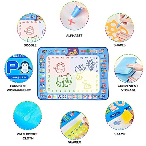 Image of PATPAT Water Doodle Mat 40 X 30 Inches, Fruit Alphabet Magic Drawing Mat with 3 Pens, 8 Small EVA Template, 4 Plastic Template, 1 Roller Set, 1 Picture Album for Girls Boys Age 3-8 Birthday DIY Gifts