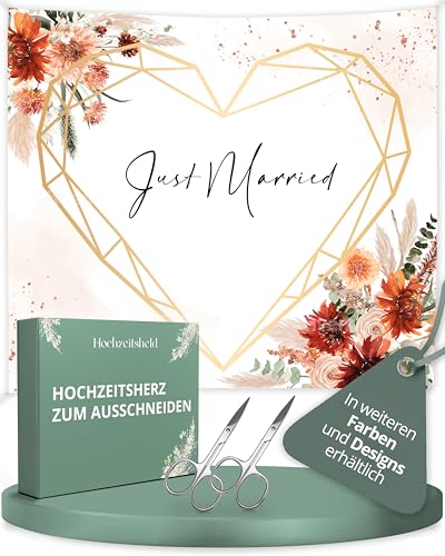 HOCHZEITSHELD Hochzeitsherz zum Ausschneiden (inkl 2 Scheren) - Hochzeitslaken Herz als schöne Hochzeitsdeko & beliebtes Hochzeitsspiele für das Brautpaar - Bettlaken Hochzeit für Standesamt Deko