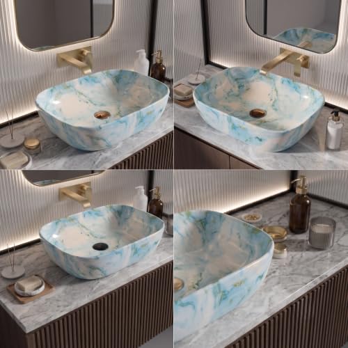 Image of Designer Ceramic Wash Basin For Bathroom | Over Counter Bathroom Basin | Counter Top Bathroom Sink | Wash Basin For Restaurant, Hotel (18 x13 x 5 Inch) (157)