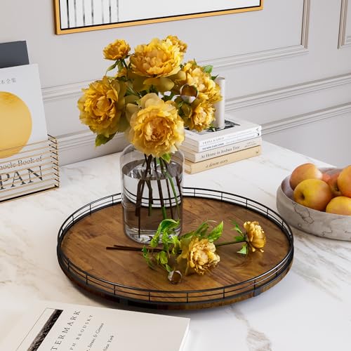 Image of Farmhouse Oak 18 inch Lazy Susan Turntable Organizer for Cabinet, Round Wooden Lazy Susan Organization and Storage for Dining Table, Pantry, Kitchen, Countertop, Cupboard,Home Decor, Walnut Wood (18 inch)