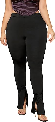 WDIRARA Pantalones largos de pierna acampanada con abertura frontal y cintura alta para mujer