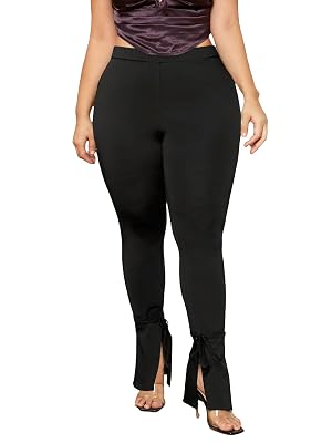 WDIRARA Womens Split Front Elastic High Waist Elegant Flare Leg Long Pants