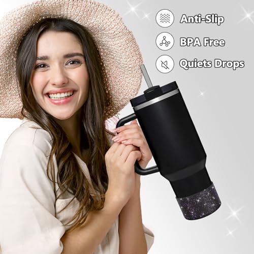 Image of WUQID Protective Bling Silicone Boot, Compatible with Stanley Tumbler 20-40oz & Hydro Flask Water Bottle 12-24oz and More Bottles /Tumblers Bottom of 2.83-2.95in, Glitter Reduces Dents Sleeve Cover