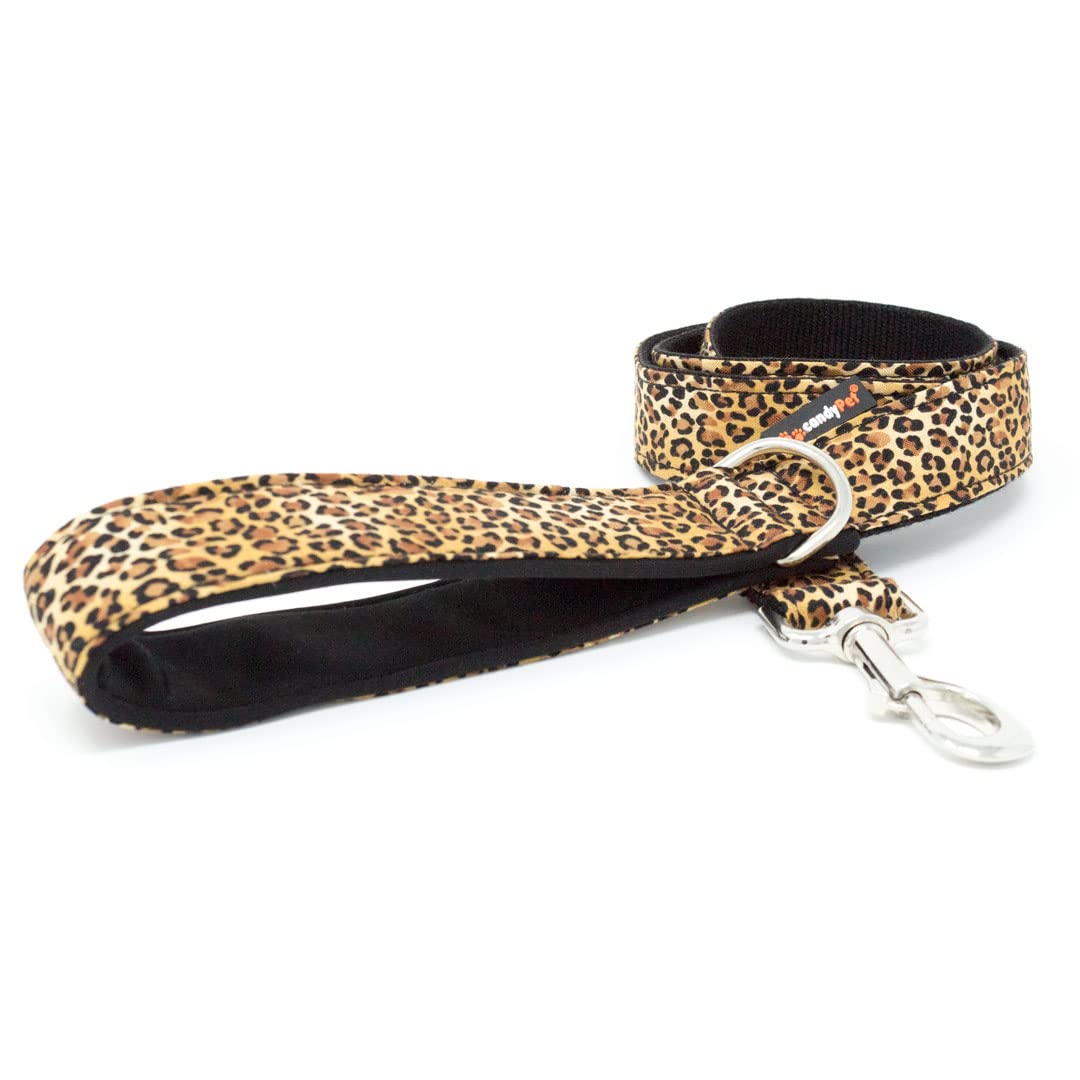 candyPet - Correa para Perros - 120 cm de algodón con Asa acolchada de Softshell, Leopardo
