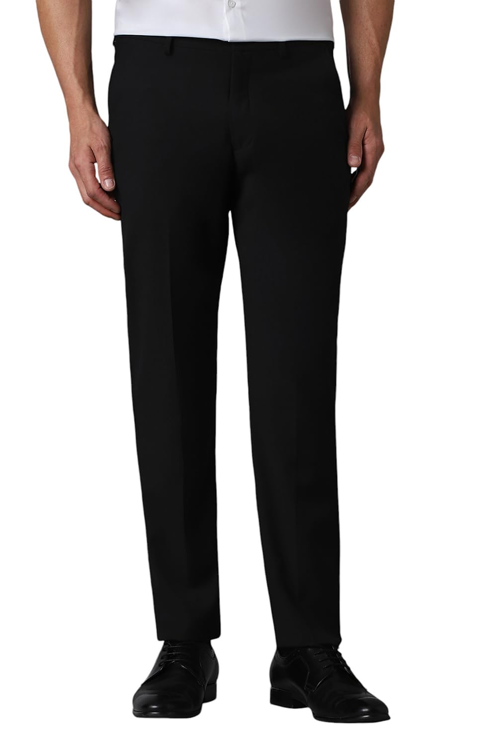 louis philippe Men Black Slim Fit Check Flat Front Formal Trousers-picture-56