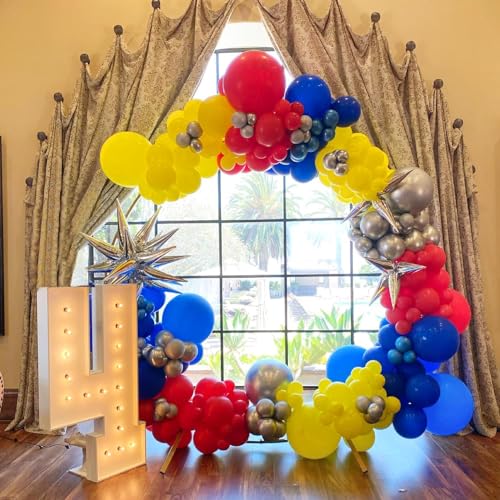 Image of BAUANOOY Carnival Balloons, 60pcs 12 Inch Red Light Blue Royal Blue Yellow Latex Balloons for Carnival Theme Birthday Party Decorations