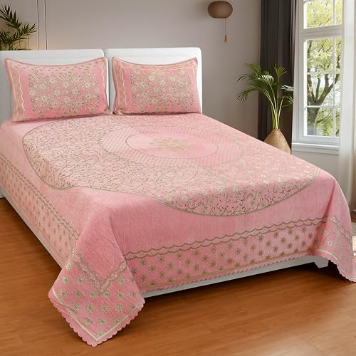 Image of Luxury Velvet Bedsheet - King Size Luxury Bed Sheet - Ultra Soft, Cozy & Warm Bedding for Bedroom - Hypoallergenic & Elegant Velvet Texture (Crystal 01 Pink 100X100, Velvet Bedsheet)
