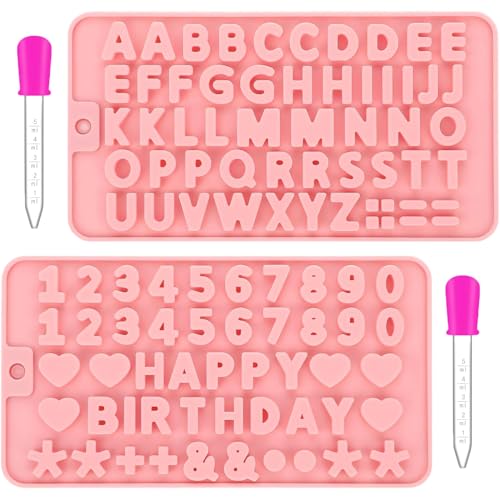 Ptyism 2 Stück Silikon Buchstaben Form（Mit Tropfer）Silikonform Buchstaben丨Letter Silicone Mold,Buchstaben Silikonform fur Backen von Desserts und Dekorieren von Kuchen DIY-Bastelprojekten