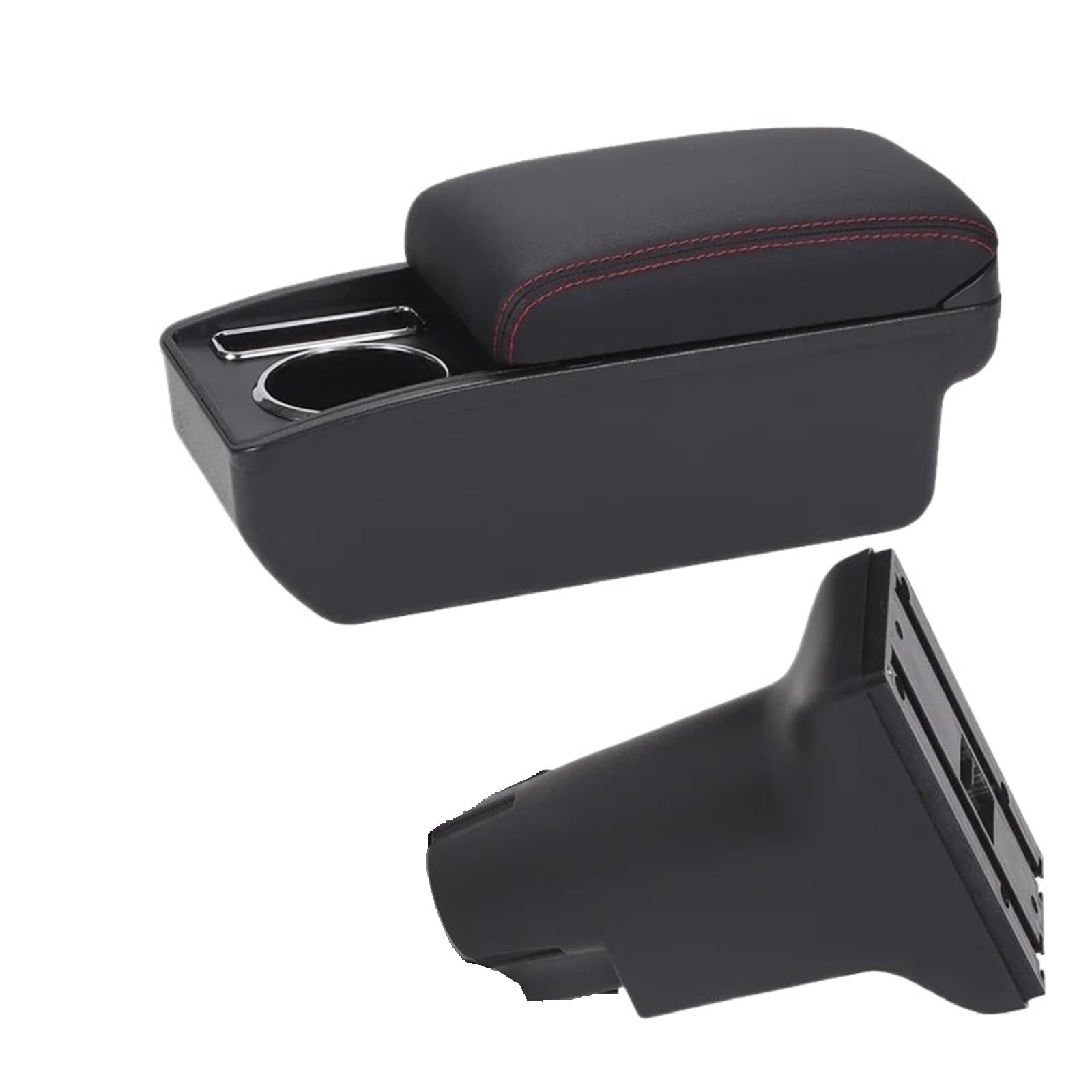 Coche Reposabrazos Para Fiat Para 500 2012-2025 Reposabrazos Dedicado Retrofit Realza El Centro Interior Caja De Almacenamiento Accesorios(C Black red NO USB)