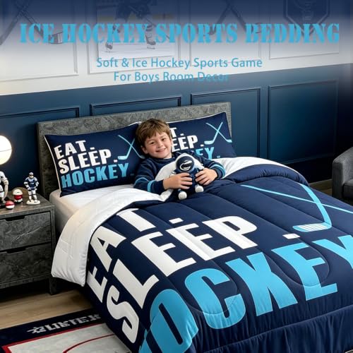 Image of Feelyou Ice Hockey Bedding Set Full Size 3Pcs for Boys Girls Women Men