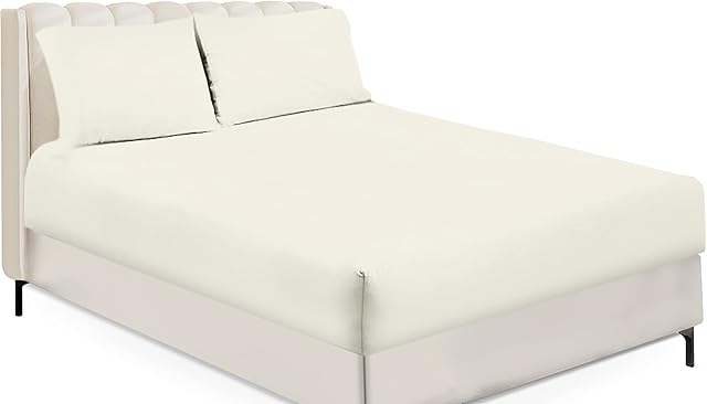 Sapphire Collection Fitted Sheet Non Iron Percale 180 Thread Count Polycotton Plain Fitted Sheets (Double, Cream)