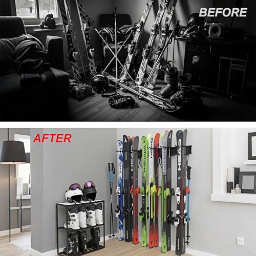 esmusssein Skiaufbewahrung Skihalter für 10 Paare Ski Snowboard Rack Wandhalterung, Haus und Garage Ski Storage Rack Wandhalterung
