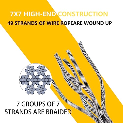 Rectoo 200Ft 1/8" Stainless Steel Cable, 7X7 Strands Stainless Steel Wire Rope Construction, Wire Rope Aircraft Cable For Deck Railing Stair Handrail Balusters Porch Fence #TOP3