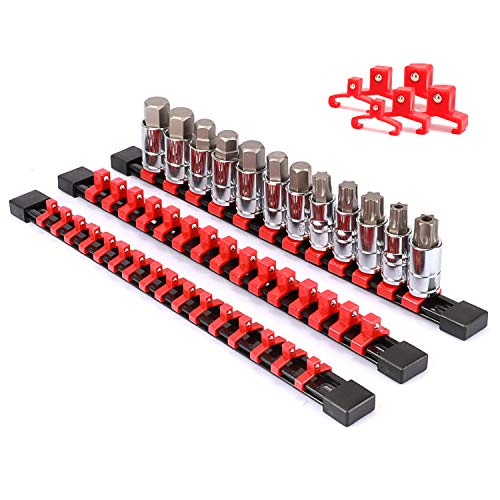 Makitoyo ABS Socket Storage Rail Set, 1/4-Inch, 3/8-Inch, 1/2-Inch,Drive Socket Clip Rail Holder