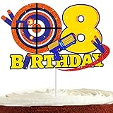 Dart Gun Cake Topper 8 for Boys Girls 8th Birthday Dart War Party Supplies Target Bullet Cake Decorations Target Gun Eighth Birthday Cake Decor Gun Theme Party Supplies