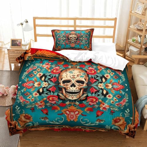 Housse de couette crâne de fleurs motif imprimé 3D bohème chic - 3