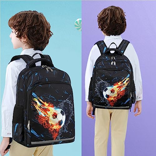 LEDAOU Kids Preschool Backpack Boys Kindergarten BookBag Elementary Waterproof School Bag 7 Pockets with Chest Strap (Soccer)2