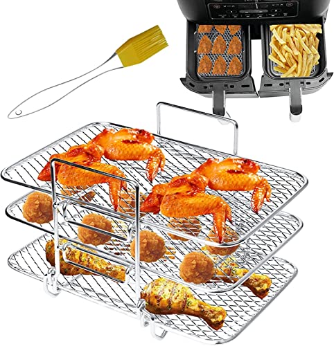 Air Fryer Rack Compatible with Ninja DZ201 DZ401 PowerXL Air Fryer 2-Basket Electric Fryer, Double Basket Air Fryers Rack, 304 Stainless Steel Toast Rack, Multi-Layer Grill Rack, Grill Rack (1 PACK)