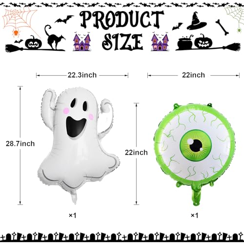 Image of Halloween Balloons Garland Arch Kit, Ghost and Large Eyeball Foil Balloons with Black Orange Purple Fruit Green Balloon Arch for Halloween Spooky Witch Birthday Baby Shower Party Decorations