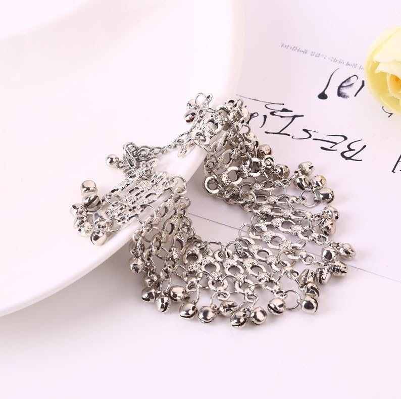 Silver Indian Jingle Bell Beaded Tassel Anklet Bracelet for Women Boho Sounds Bells Charm Adjustable Tribal Gypsy Vintage Ankle Wide Barefoot Sandals Foot Chain Summer Beach Bollywood Dance Jewelry - Image 5