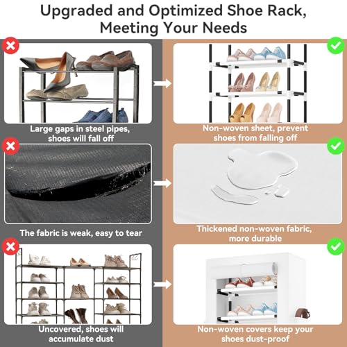 Image of ROJASOP Shoe Rack with Covers 10 Tier Large Shoe Organizer Tall Shoe Closet Storage for 20-22 Pairs Shoe and Boot, Free Standing Shoe Rack Organizer for Closet, Entryway, Bedroom, White