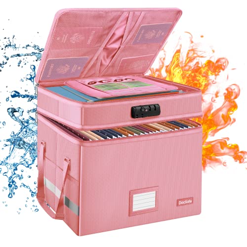 DocSafe Caja de archivos con cerradura, caja de documentos ignífuga de múltiples capas, organizador de almacenamiento de archivos plegable con bolsillos/asa, caja de archivo portátil grande para