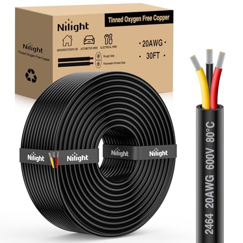 Image of Nilight 30FT 20AWG 3 Conductor Wire Tinned Copper Red Black Yellow