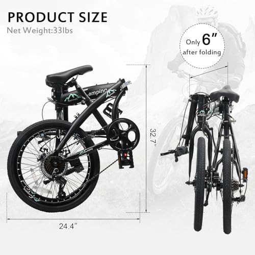 20 Inch Folding Bike, 7 Speed Foldable Bike with 100%
