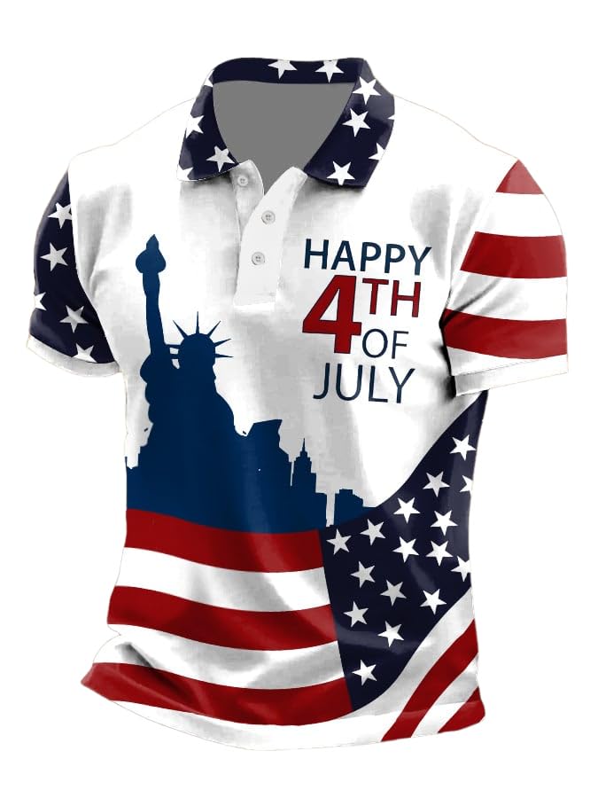 Men's Independence Day Statue of Liberty Print Polo Shirt Happy 4Th of July Shirts