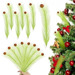 Christmas Tree Topper 17 Inch Christmas Tree Decorations Red Green Curly Stems Christmas Tree Picks Balls Ornaments for Xmas Tree Topper Home Office Wreath Decorations 8Pcs