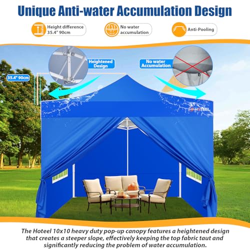 Image of Hoteel 10x10 Heavy Duty Pop Up Canopy Tent with 4 Sidewalls, Blue