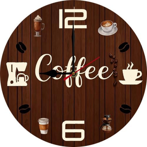 Reloj de pared de café de 10 pulgadas, reloj redondo de madera de café, reloj silencioso sin tictac, relojes vintage de granja para oficina, hogar,