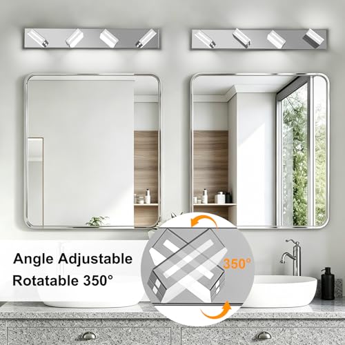 Image of LED Modern Bathroom Light Fixtures, 4-Light 30-Inch Dimmable 5CCT Adjustable Chrome Vanity Lights for Bathroom Lighting Fixtures Over Mirror, 350 Rotatable Wall Lamp