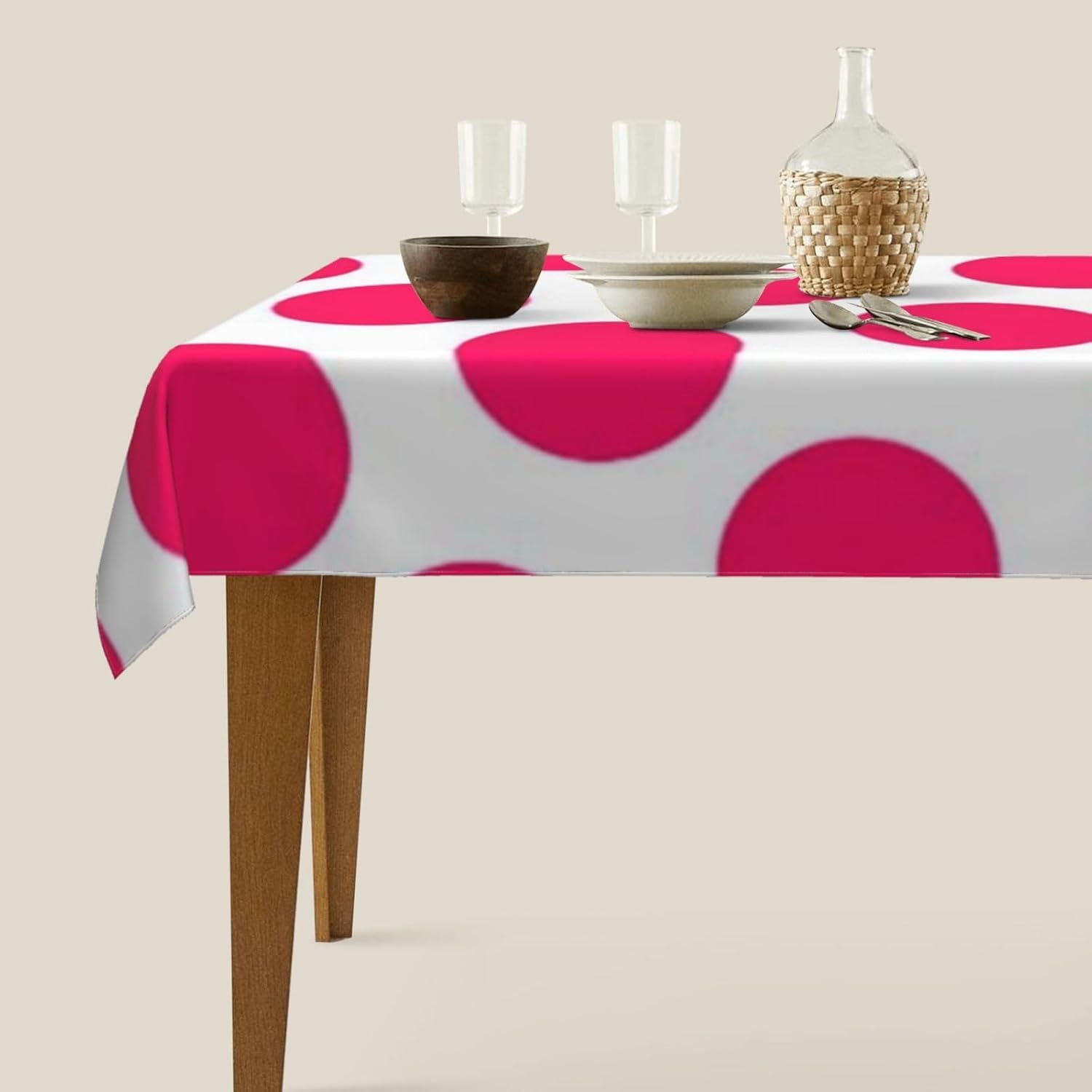 Tovaglia Antimacchia 300x140 cm Rettangolare Geometria Circolare Tovaglie Impermeabile 3 Metri Copritavolo Poliestere Protezione Tavolo Pois Rosso Rosa, per Feste (12-14 Posti) a-3718