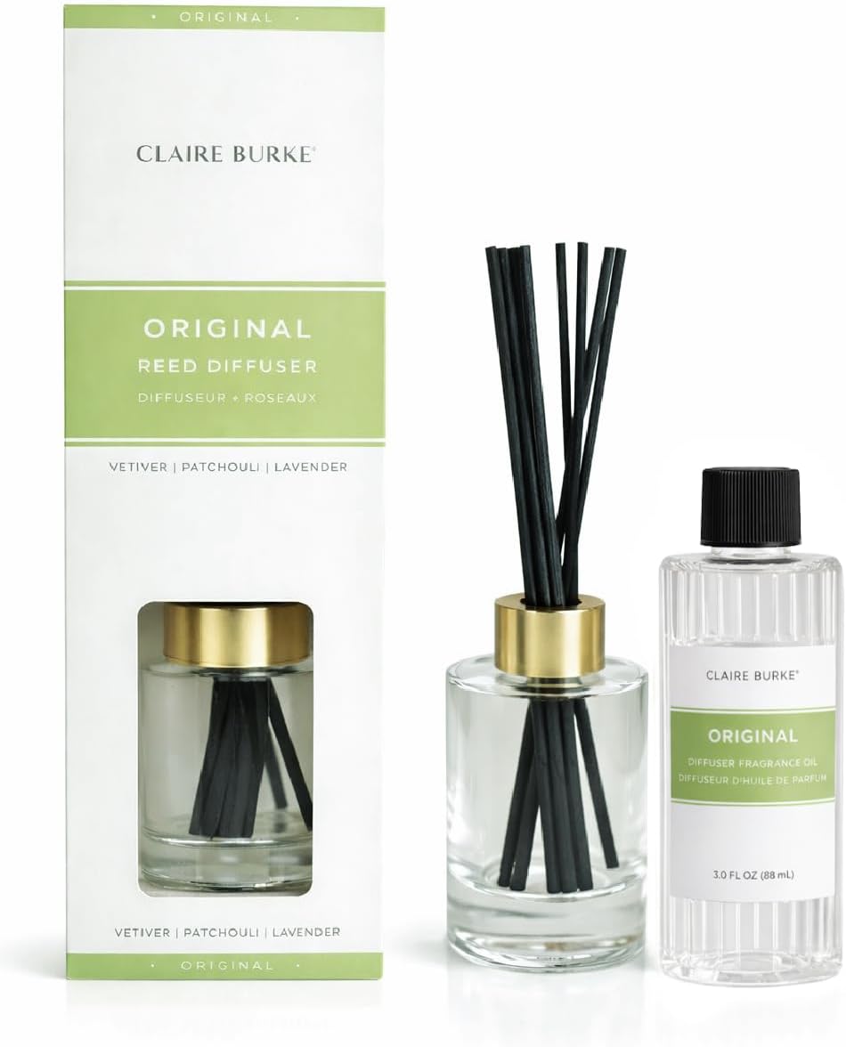 Claire Burke Original Reed Diffuser Set for Home | Flameless Fragrance Oil with Sticks | Scent Diffuser Stick Set | Rose & Lavender | 3 fl oz, 8 Reeds | Up to 800 Sq Ft | Diffusers for Home Fragrance