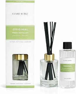 Claire Burke Original Reed Diffuser Oil Starter Kit with Amber Glass Vessel and Rattan Reeds for Home