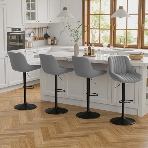 Image of Nalupatio Bar Stools Set of 4, Adjustable Modern Swivel Bar Stools with Backs, Counter Height Performance Fabric Island Chairs for Home Kitchen, Dark Grey